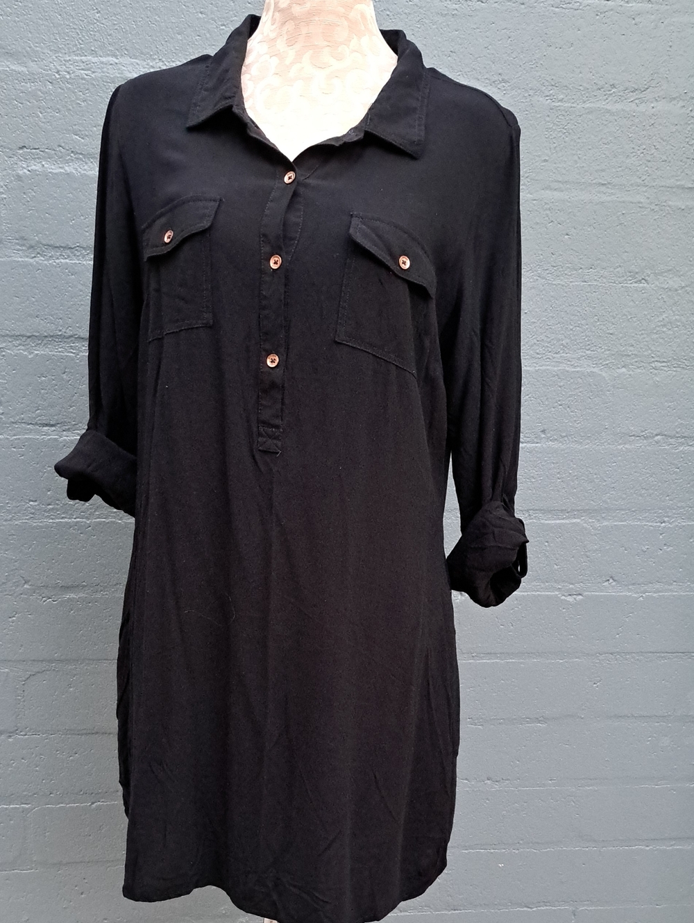 Guess Black Long-Sleeve Shirt Dress